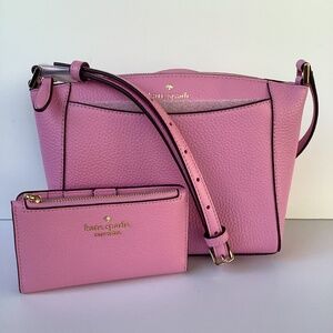 Last Set Kate Spade Monica Crossbody Wallet Set Mandavilla Pink Pebbled Leather